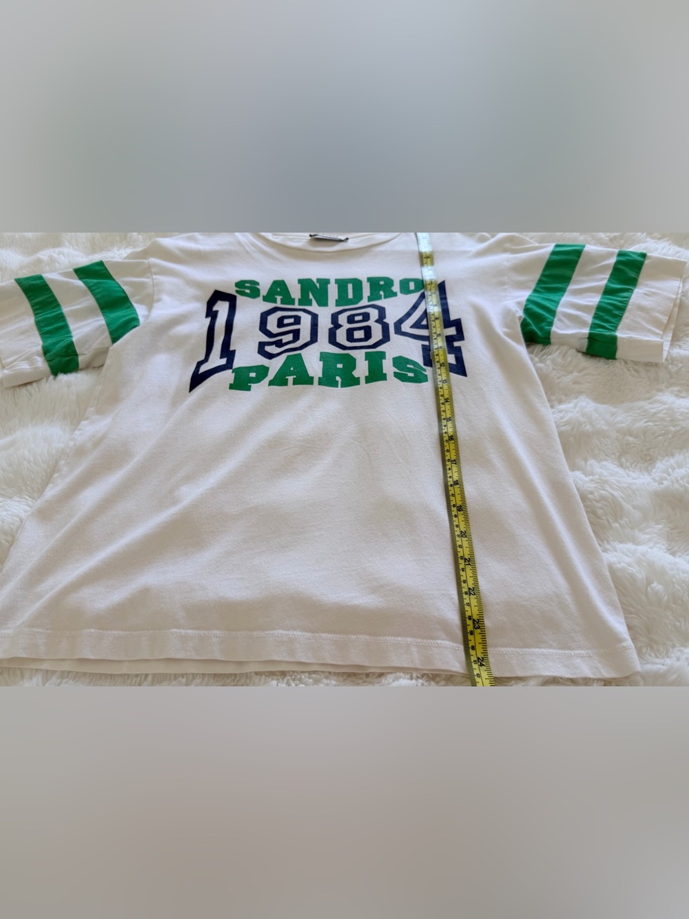 Sandro Cream Short Sleeve Tee with Green & Blue 1984 Graphic - Picture 10 of 15